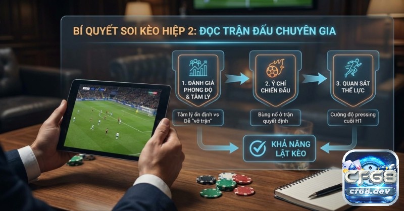 Kèo hiệp 2 là gì? Cách đọc kèo 45 phút cuối & Soi chuẩn xác Quy trình 3 bước soi kèo hiệp 2 chuyên nghiệp giúp đọc trận đấu, đánh giá phong độ, tâm lý, ý chí chiến đấu và thể lực để dự đoán khả năng lật kèo