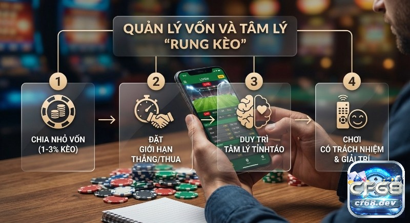 Kèo rung là gì? Bí quyết đánh kèo rung luôn thắng từ cao thủ Quy trình 4 bước quản lý vốn, và tâm lý khi rung kèo, hướng dẫn chia nhỏ vốn 1-3% và chơi có trách nhiệm