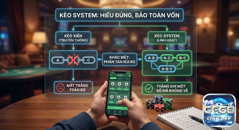 Kèo System (Trixie/Yankee) là gì? Chơi thắng lớn từ A-Z Sơ đồ so sánh kèo system (Trixie/Yankee) là gì và kèo xiên truyền thống, làm rõ cách phân tán rủi ro để bảo toàn vốn, vẫn thắng dù một số mã không về