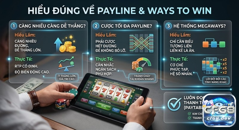 Payline vs Ways to Win: Giải thích sự khác biệt chi tiết Tổng quan các hiểu lầm thường gặp, về Payline & Ways to Win, cung cấp thông tin đúng về RTP, ngân sách và Megaways