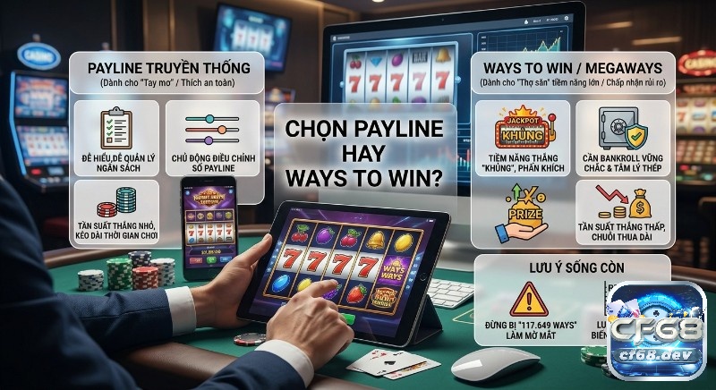 Payline vs Ways to Win: Giải thích sự khác biệt chi tiết Bảng so sánh payline vs ways to win giúp người chơi chọn chiến thuật, quản lý ngân sách, hiểu biến động và RTP