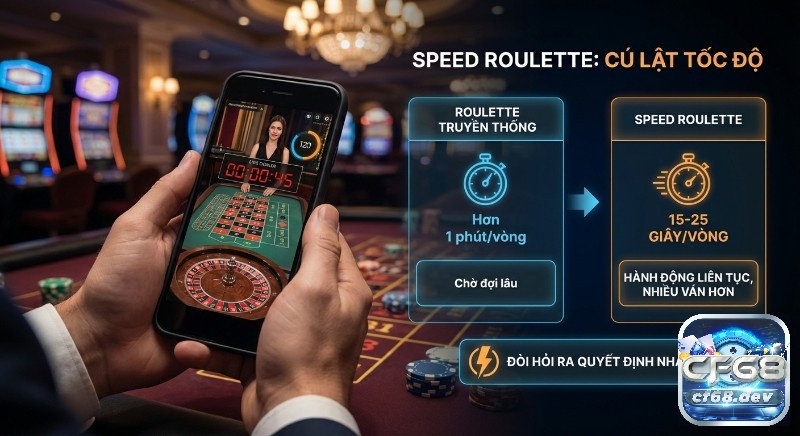 Speed Roulette là gì? Cách chơi và mẹo thắng lớn siêu tốc Bảng so sánh Speed roulette là gì và roulette truyền thống, làm rõ tốc độ nhanh (15-25 giây/vòng) đòi hỏi quyết định nhanh