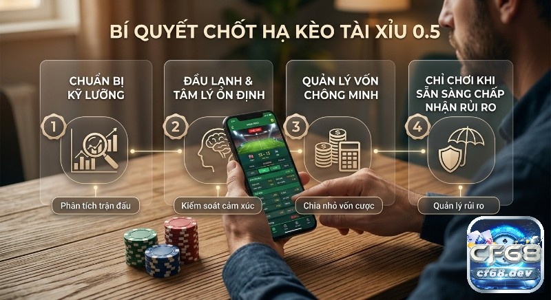 Tài Xỉu 0.5 là gì? Hướng dẫn cách chơi & mẹo cược luôn thắng Tổng quan chiến lược 4 bước bí quyết chốt kèo tài xỉu 0.5 là gì: phân tích, tâm lý ổn định, quản lý vốn và rủi ro hiệu quả