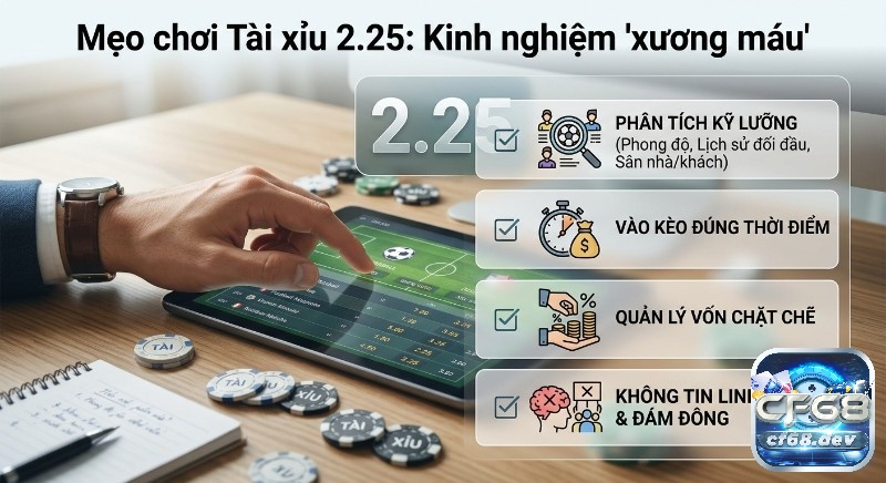 Tài xỉu 2.25 là gì? Giải mã kèo và mẹo chơi uy tín, dễ thắng nhất Tổng hợp 4 mẹo chơi Tài xỉu 2.25 là gì xương máu: phân tích kỹ lưỡng, vào kèo đúng thời điểm, quản lý vốn và không tin linh cảm