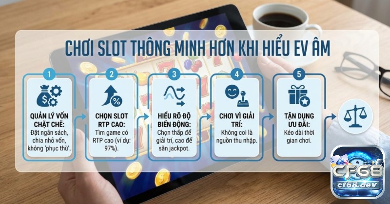 Vì sao slot có EV âm? Giải thích RTP, House Edge chuẩn xác 5 nguyên tắc cốt lõi giúp tối ưu trải nghiệm slot và hạn chế rủi ro khi hiểu rõ bản chất EV âm trong dài hạn