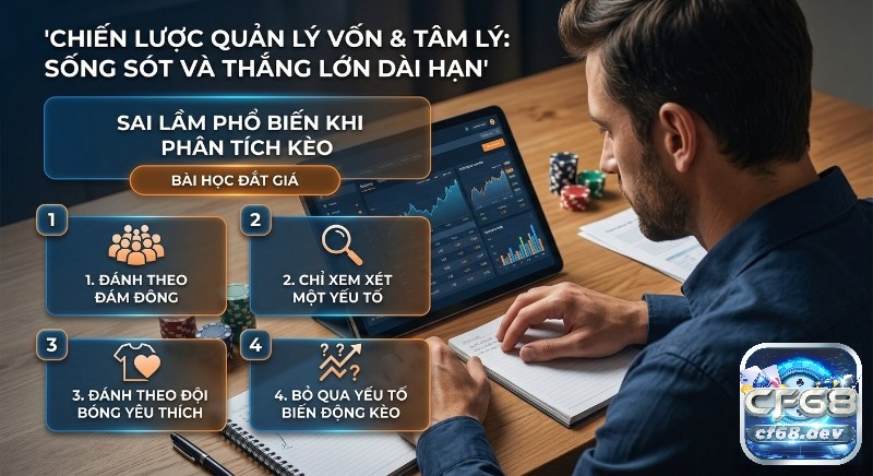 Cách phân tích kèo bóng đá hiệu quả: Bí quyết thắng lớn 2026 Checklist 4 sai lầm phổ biến khi phân tích kèo trong chiến lược quản lý vốn, giúp người chơi sống sót và thắng lớn dài hạn