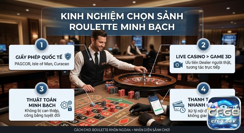 Casino roulette là gì? Tìm hiểu ngay để chơi uy tín, thắng lớn Checklist 4 tiêu chí chọn sảnh casino roulette là gì minh bạch, đạt chuẩn quốc tế: giấy phép, Live Casino, thuật toán công bằng và thanh toán nhanh