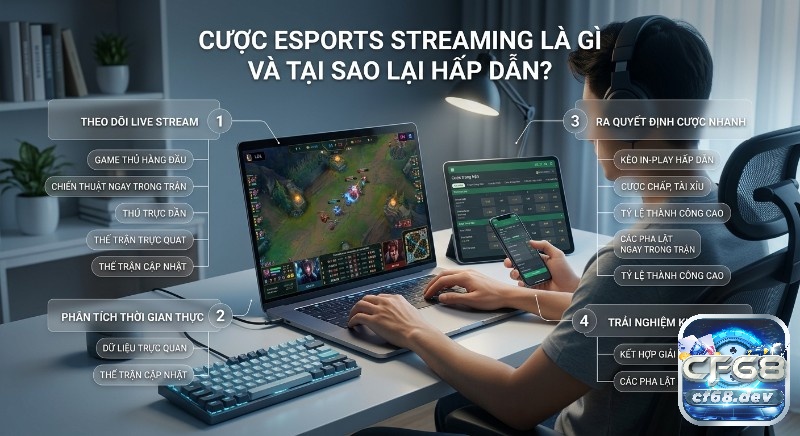Cược eSports streaming 2026: Xem trực tiếp & nhận khuyến mãi Phân tích 4 lý do cược eSports streaming hấp dẫn: theo dõi live stream, phân tích thời gian thực, ra quyết định nhanh, và trải nghiệm kịch tính