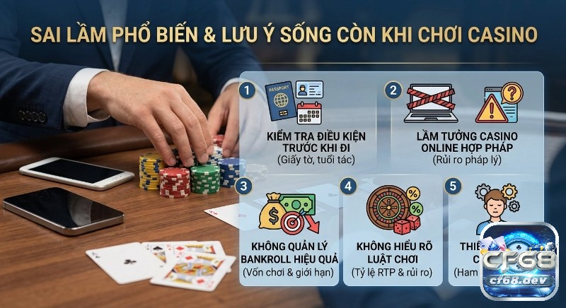 Điều kiện tham gia casino ở Việt Nam - Nhận ngay 200k Tổng hợp 5 sai lầm phổ biến và lưu ý sống còn khi chơi casino, từ kiểm tra điều kiện tham gia casino ở Việt Nam, quản lý bankroll đến kỷ luật cảm xúc