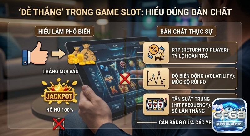 Game slot dễ thắng nhất: Nổ hũ lớn, uy tín choanh em 2026 Sơ đồ giải thích bản chất, game slot dễ thắng nhất, phân biệt hiểu lầm về thắng mọi ván với RTP, biến động, tần suất trúng