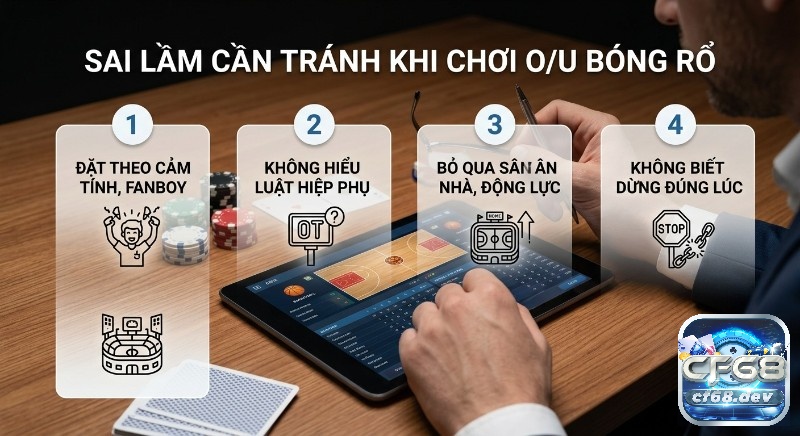 Kèo bóng rổ Over/Under là gì? Cách chơi và bí kíp thắng lớn Checklist 4 sai lầm lớn cần tránh, khi chơi kèo bóng rổ Over/Under: đặt cược cảm tính, bỏ qua luật hiệp phụ, sân nhà và không dừng đúng lúc