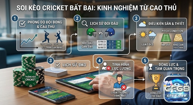 Kèo Cricket là gì? Hướng dẫn chơi, soi kèo chuẩn xác từ A-Z Quy trình 5 bước phân tích soi kèo cricket là gì bất bại, ứng dụng kinh nghiệm cao thủ để dự đoán chiến thắng