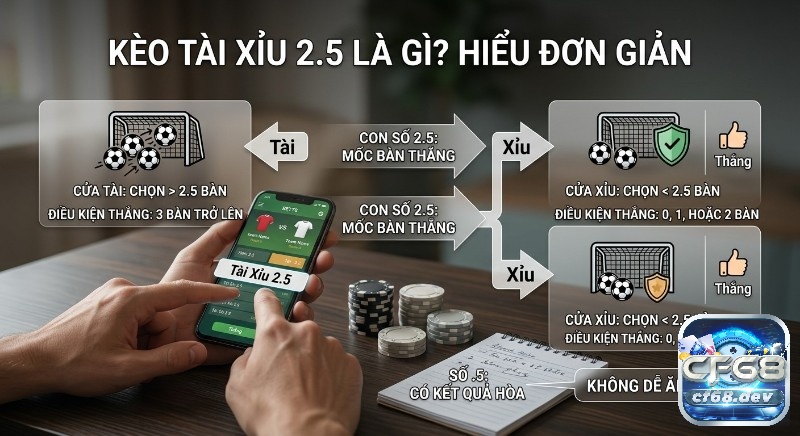 Kèo tài xỉu 2.5 là gì? Kinh nghiệm thắng lớn từ chuyên gia Hướng dẫn kèo tài xỉu 2.5 là gì chi tiết: Tài thắng từ 3 bàn, Xỉu thắng dưới 3 bàn, số .5 loại bỏ hòa, cược không dễ ăn tiền