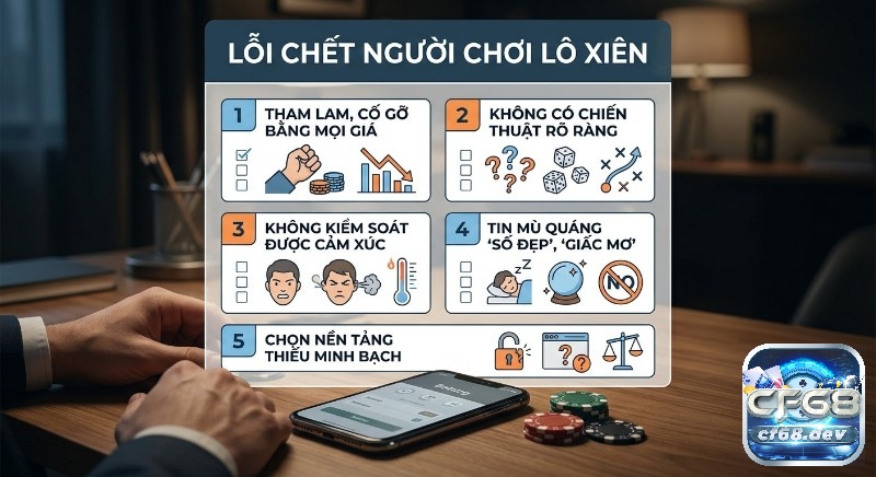 Kinh nghiệm chơi lô xiên hiệu quả: Từ cao thủ, dễ thắng lớn Checklist 5 sai lầm chết người, khi chơi lô xiên: tham lam, thiếu chiến thuật, mất kiểm soát cảm xúc, tin số đẹp