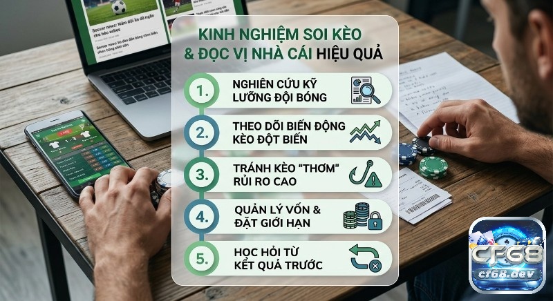 Tỷ lệ kèo là gì? Hướng dẫn đọc kèo bóng đá chuẩn xác nhất A-Z Checklist 5 kinh nghiệm soi kèo và đọc vị nhà cái hiệu quả; từ nghiên cứu đội bóng đến quản lý vốn thông minh