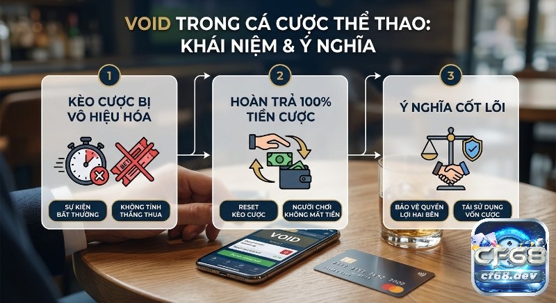 Void trong thể thao là gì? Hiểu ngay cách hoàn tiền cược uy tín Khái niệm và ý nghĩa Void trong thể thao là gì : kèo bị vô hiệu hóa, hoàn trả 100% tiền cược, bảo vệ quyền lợi, tái sử dụng vốn