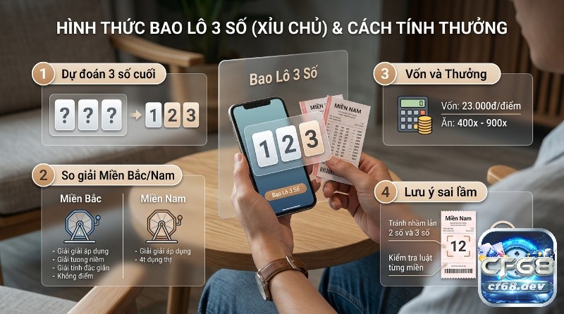 Bao lô là gì? Hướng dẫn chơi lô đề online uy tín, thưởng khủng Bao lô 3 số (Xỉu chủ) hướng dẫn cách chơi, dự đoán 3 số cuối, tỷ lệ ăn 400-900 lần, so giải Miền Bắc/Nam, tránh nhầm lẫn luật chơi