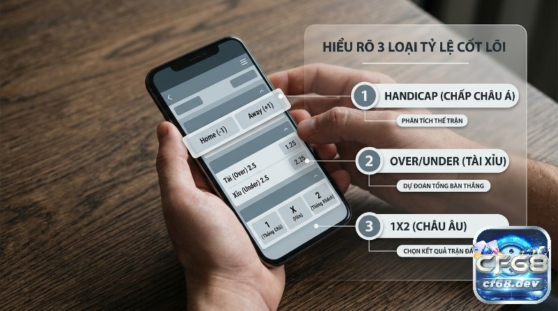 Cách đọc kèo trên điện thoại: Hướng dẫn siêu tốc, dễ hiểu Thực chiến 3 loại tỷ lệ cá cược cốt lõi trên cách đọc kèo trên điện thoại: Handicap, Over/Under, 1X2 hiển thị trên màn hình điện thoại
