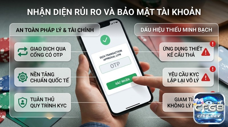 Cách đọc kèo trên điện thoại: Hướng dẫn siêu tốc, dễ hiểu Nhận diện rủi ro và bảo mật tài khoản bằng cách giao dịch OTP, tuân thủ KYC, chọn nền tảng chuẩn quốc tế, tránh ứng dụng thiết kế cẩu thả, KYC lặp lại, giam tiền vô lý