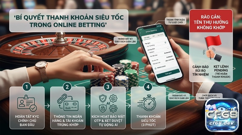Casino roulette châu Âu: Chơi ngay, thưởng khủng, rút siêu tốc Quy trình thanh khoản siêu tốc: KYC, ngân hàng trùng khớp, bảo mật OTP, xét duyệt AI