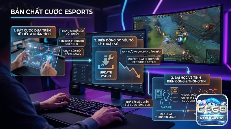 Cược eSports là gì? Giải mã A-Z, chơi ngay thưởng lớn Cược eSports là gì đòi hỏi phân tích dữ liệu đội tuyển, phong độ, theo dõi biến động từ bản cập nhật, nerf tướng và tỷ lệ cược nhà cái thay đổi liên tục