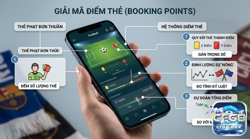 Giải mã điểm thẻ Booking Points: quy đổi thẻ phạt vàng/đỏ thành điểm có trọng số, đo tính kỷ luật, dự đoán tổng điểm trên/dưới mốc 7 ứng dụng