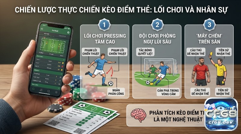 Điểm thẻ (Booking Points) là gì? Cách tính và phân tích kèo Chiến lược kèo điểm thẻ: lối chơi pressing tầm cao, phòng ngự lùi sâu, cầu thủ có tiền sử nhận thẻ, điện thoại hiển thị thống kê thẻ phạt