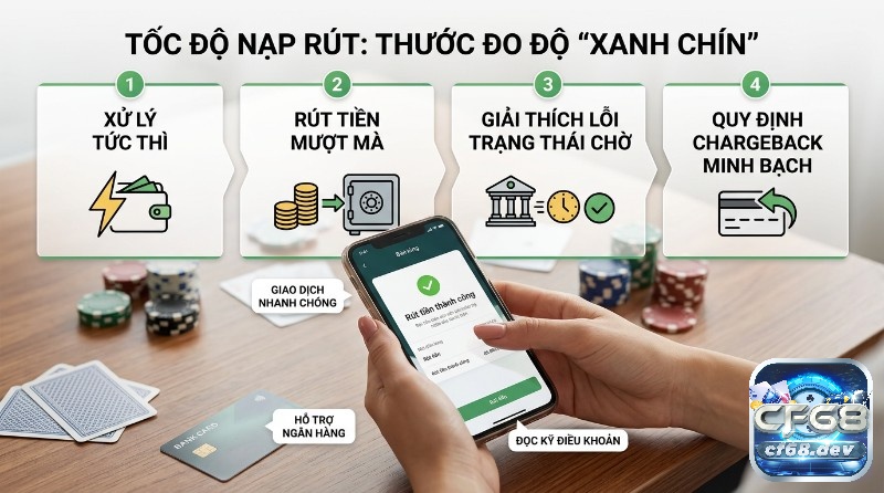 Kinh nghiệm đánh đề hiệu quả: Chốt số nhanh, ăn tiền thật uy tín Tốc độ nạp rút và xử lý giao dịch minh bạch, xanh chín với 4 tiêu chí: xử lý tức thì, rút tiền mượt mà, giải thích lỗi trạng thái chờ, quy định chargeback rõ ràng