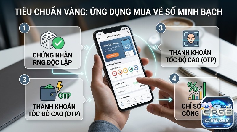 Ứng dụng mua vé số online: Thưởng lớn, rút tiền siêu tốc 2026 Ứng dụng mua vé số minh bạch hiển thị kết quả, số dư tài khoản, với 4 tiêu chí: chứng nhận RNG, xác minh KYC, thanh khoản OTP, chỉ số RTP công khai