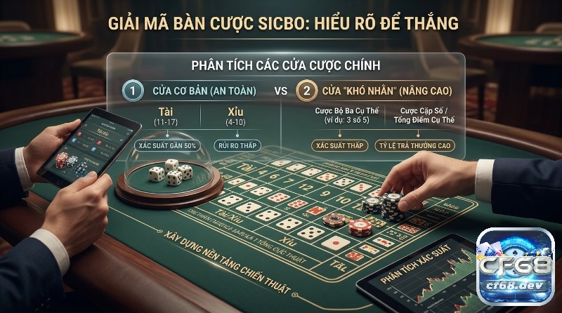 Phân tích cấu trúc bàn cược Sicbo, cách đặt chip, sử dụng bảng thống kê xác suất, để đánh giá các cửa Tài/Xỉu có mức độ an toàn cao, đồng thời tìm hiểu những lựa chọn cược nâng cao với rủi ro và tỷ lệ thưởng lớn hơn