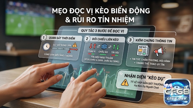 Mẹo đọc kèo cho người mới: Bí quyết soi chuẩn, thắng siêu tốc Mẹo đọc kèo cho người mới đọc vị kèo biến động và rủi ro tín nhiệm bằng 3 bước: quan sát thời điểm, đối chiếu kèo Châu Á, Châu Âu, Tài Xỉu, kiểm chứng tin tức để nhận diện kèo dụ
