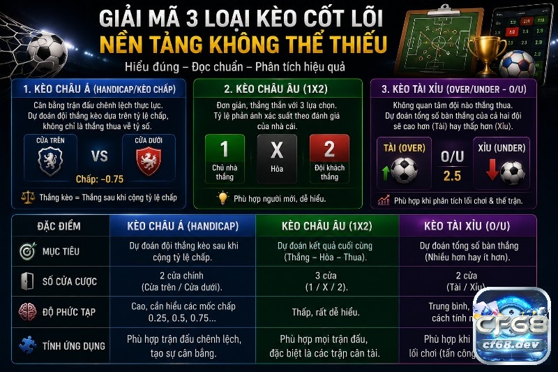 Giải mã 3 loại kèo cốt lõi: Kèo châu Á, kèo Châu Âu và kèo tài xìu