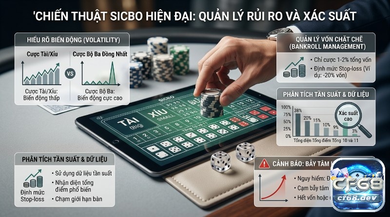 Sicbo chiến thuật: Bí kíp thắng lớn mới nhất năm 2026 Sicbo chiến thuật hiện đại: quản lý rủi ro, xác suất. Người chơi đặt chip trên bàn điện tử, hiểu biến động cược, quản lý vốn, phân tích xác suất tổng điểm, cảnh báo Martingale